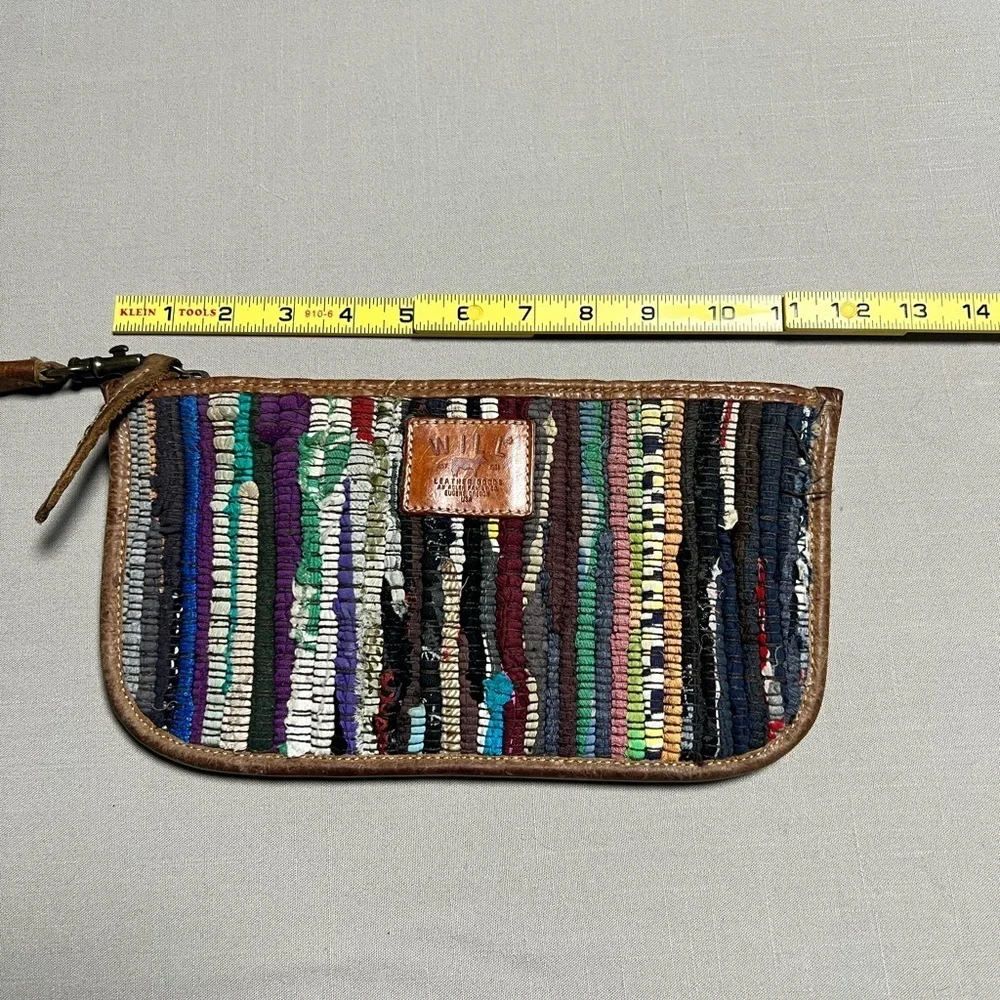 Will Leather Goods Woven Boho Clutch Wristlet • Leather Trim • Multicolor